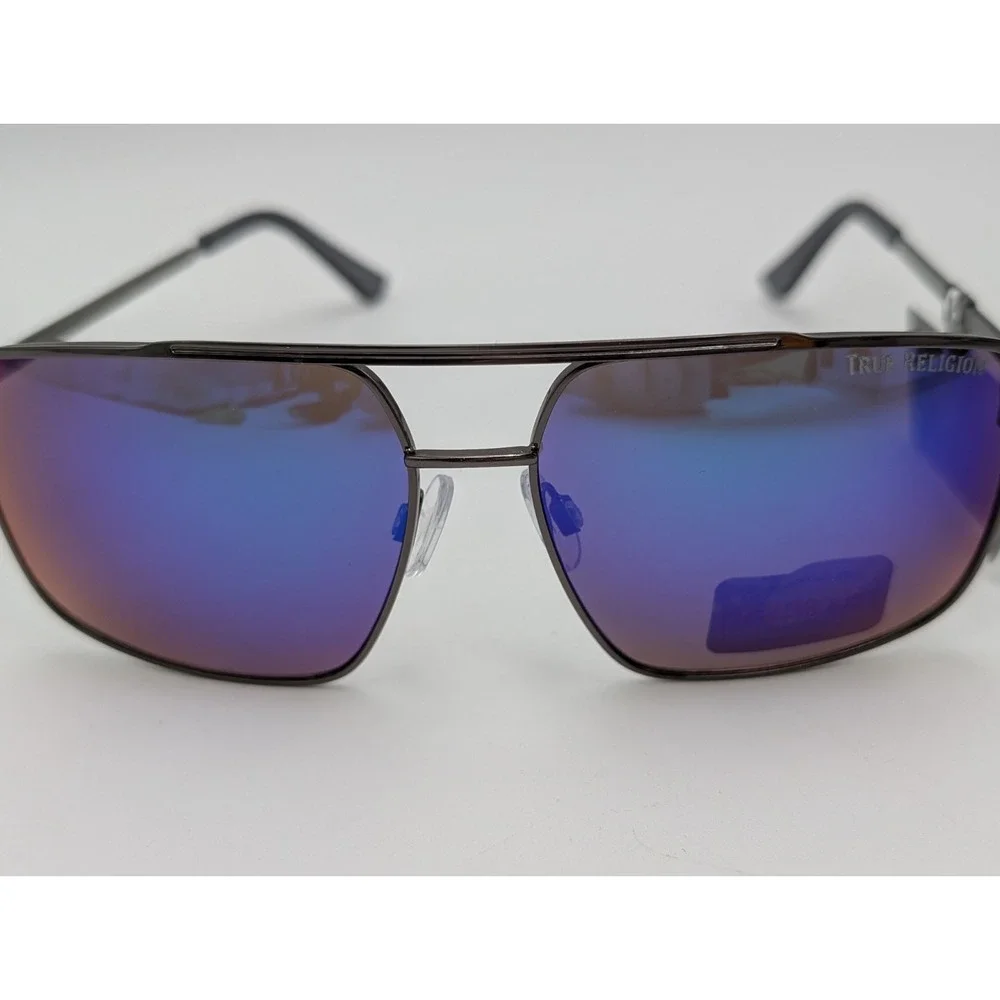 True Religion Mens Sun Glasses Blue Lense Logo Frame  Sunglasses NWT